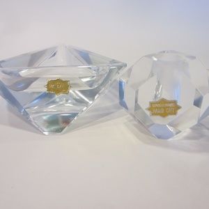 Superior Quality Hand Cut Crystal Candle Holder & Bowl Made In Japan New
